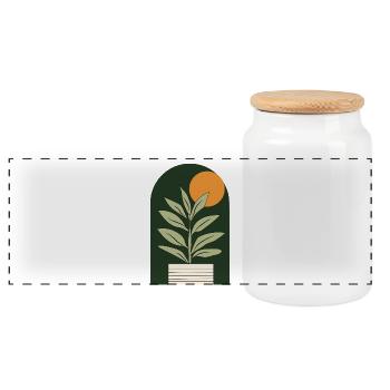 Sun plant in dark green - Panoramic Cookie Jar with Wooden Lid - white - Front