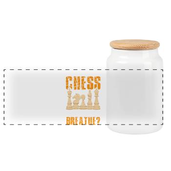 Chess Chess Player Chessboard - Panoramic Cookie Jar with Wooden Lid - white - Front