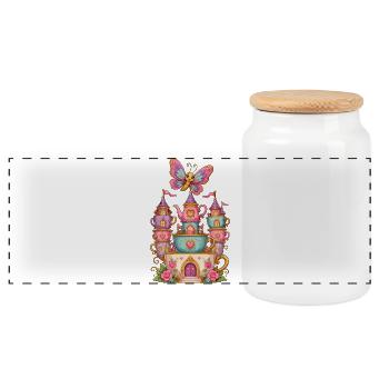 Traumcastle Tea with Butterfly - Panoramic Cookie Jar with Wooden Lid - white - Front