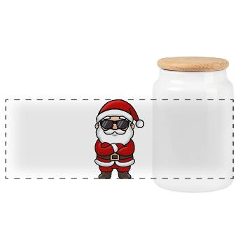 Sunglasses Santa Icon - Panoramic Cookie Jar with Wooden Lid - white - Front