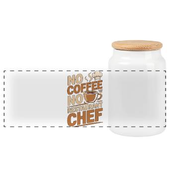 Restaurant Chef No Coffee Head Chef Coffee Lover - Panoramic Cookie Jar with Wooden Lid - white - Front