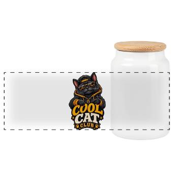Chaton streetwear du Cool Cat Club - Boîte à biscuits avec couvercle en bois - blanc - Devant