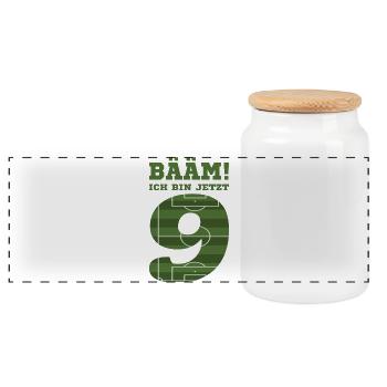 9. Geburtstag Geschenk Fußball Neun Jahre - Panorama Keksdose mit Holzdeckel - Weiß - Vorne