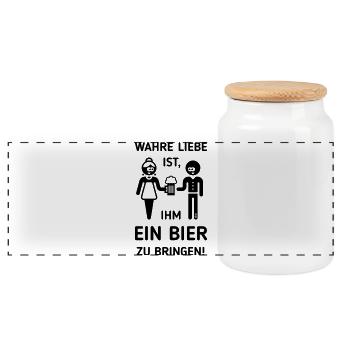 Wahre Liebe Ist, Ihm Ein Bier Zu Bringen! (1C) - Panorama Keksdose mit Holzdeckel - Weiß - Vorne