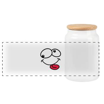 Stupid Crazy Grimace Comic Cartoon Face - Panoramic Cookie Jar with Wooden Lid - white - Front
