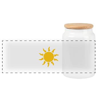 Sonne - Panorama Keksdose mit Holzdeckel - Weiß - Vorne