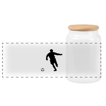 Fußballspieler einfarbig, Silhouette - Panorama Keksdose mit Holzdeckel - Weiß - Vorne