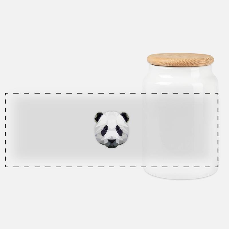 Low Poly Panda - Panorama Keksdose mit Holzdeckel - Weiß
