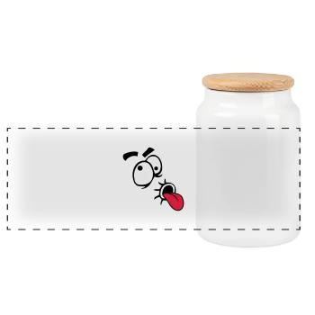 Funny Comic Face Cool Tongue Stick Out - Panoramic Cookie Jar with Wooden Lid - white - Front
