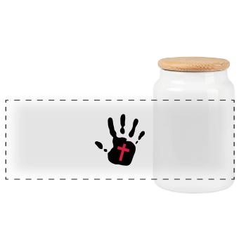 empreinte de la main de la Croix- 2c - Boîte à biscuits avec couvercle en bois - blanc - Devant