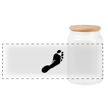 Barfuß rechts (Fußabdruck) / barefoot right ( - Panorama Keksdose mit Holzdeckel - Weiß - Vorne