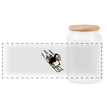 pinguin_ski_022011_e_3c - Panoramic Cookie Jar with Wooden Lid - white - Front
