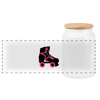 roller skate - Panoramic Cookie Jar with Wooden Lid - white - Front