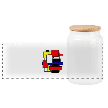 Mondrian Inpiration 2. Auflage - Panorama Keksdose mit Holzdeckel - Weiß - Vorne