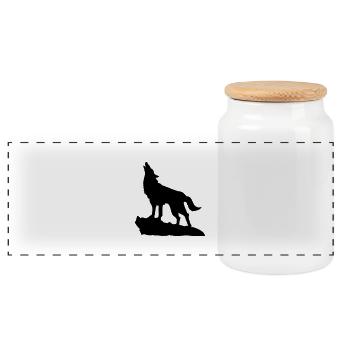 Wolf Howling - Panoramic Cookie Jar with Wooden Lid - white - Front