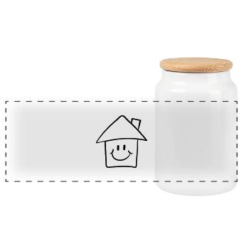 Funny cartoon smiley House - Panoramic Cookie Jar with Wooden Lid - white - Front