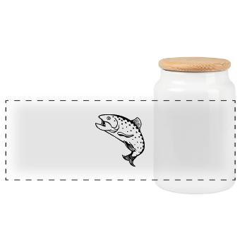 Zeichnung Fischer Forelle Lachs Fischen Spaß - Panorama Keksdose mit Holzdeckel - Weiß - Vorne