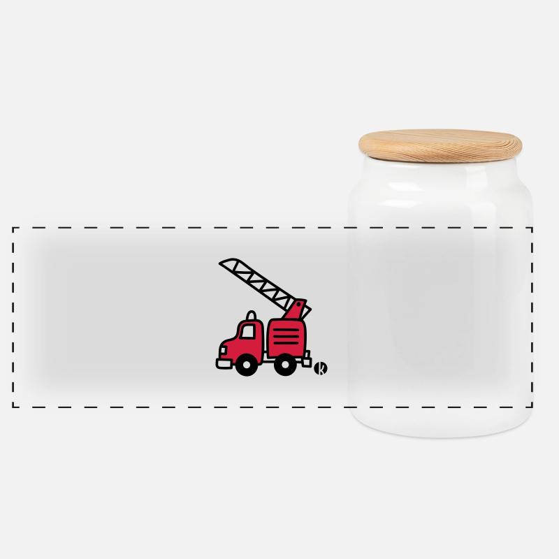 Feuerwehrauto (c) - Fire Truck - Panorama Keksdose mit Holzdeckel - Weiß