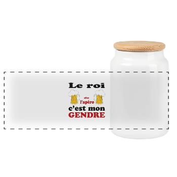 Le roi de l'apéro c'est mon gendre - Boîte à biscuits avec couvercle en bois - blanc - Devant