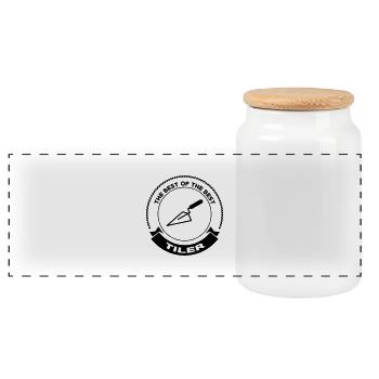 Tiler Tiling Fliesenleger Carreleur Carrelage - Panoramic Cookie Jar with Wooden Lid - white - Front