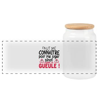 citation connaitre juger ferme ta gueule - Boîte à biscuits avec couvercle en bois - blanc - Devant