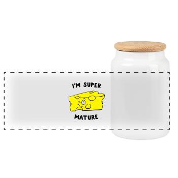 I'm Super Mature Cheese - Panoramic Cookie Jar with Wooden Lid - white - Front