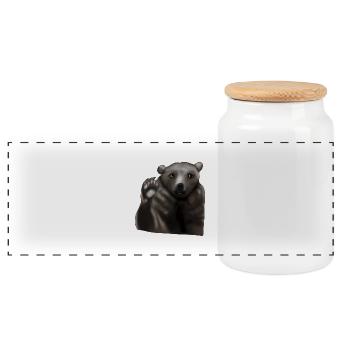 Brown bear - Panoramic Cookie Jar with Wooden Lid - white - Front