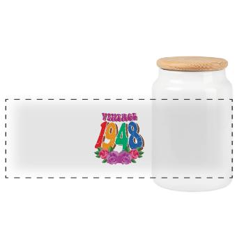 Cool Retro 1948, 74 Years Old, 74th Birthday Gift - Panoramic Cookie Jar with Wooden Lid - white - Front