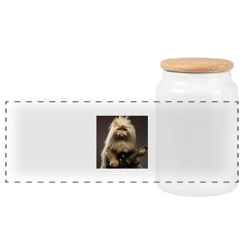 Persian cat Negan as a rocker - Panoramic Cookie Jar with Wooden Lid - white - Front