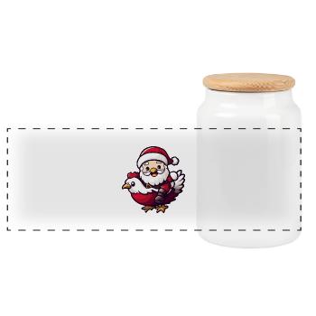 Chicken Santa Claus Cartoon - Panoramic Cookie Jar with Wooden Lid - white - Front