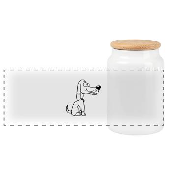 Chien Sitting, Drôle, Heureux, Chiot, Animal de compagnie, Bande dessinée - Boîte à biscuits avec couvercle en bois - blanc - Devant