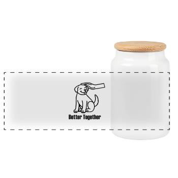 Hand petting a dog - Better together design - Panoramic Cookie Jar with Wooden Lid - white - Front