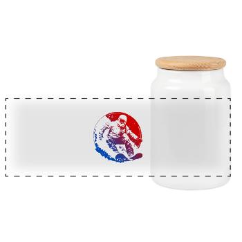 Snowboarding Silhouette Bunt - Panorama Keksdose mit Holzdeckel - Weiß - Vorne
