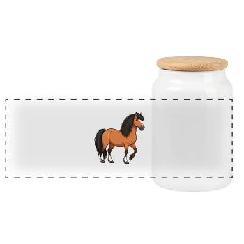 Icelandic pony reel - Panoramic Cookie Jar with Wooden Lid - white - Front