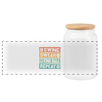 Swing Swear Find Ball Repeat Golfer Golf - Panoramic Cookie Jar with Wooden Lid - white - Front