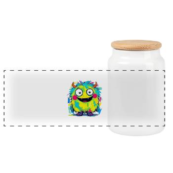 Colorful Monster Art - Personnage mignon et ludique - Boîte à biscuits avec couvercle en bois - blanc - Devant