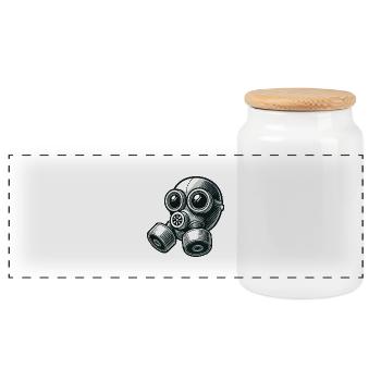 gas mask - Panoramic Cookie Jar with Wooden Lid - white - Front