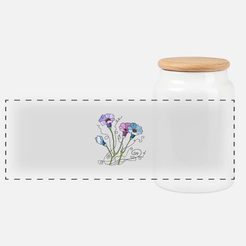 Blumen - Panorama Keksdose mit Holzdeckel - Weiß