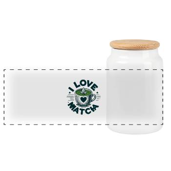 Ich liebe Matcha - Panorama Keksdose mit Holzdeckel - Weiß - Vorne