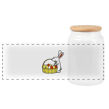 Hase Korb Ostereier suchen Osterhase bunte Eier - Panorama Keksdose mit Holzdeckel - Weiß - Vorne