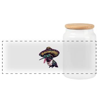 Colibri Oiseau Drôle Sombrero - Boîte à biscuits avec couvercle en bois - blanc - Devant