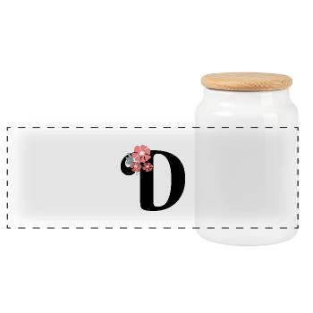 Minimalist Flower Letter - Panoramic Cookie Jar with Wooden Lid - white - Front