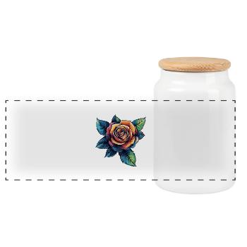 Rose - Panoramic Cookie Jar with Wooden Lid - white - Front