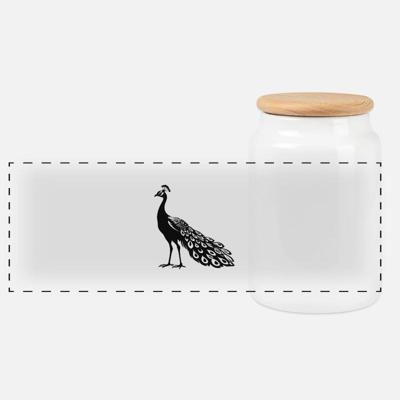 Pfau - Vogel Sticker - Panorama Keksdose mit Holzdeckel - Weiß