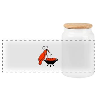 Bird grilling sausage grilling delicious eating sausages - Panoramic Cookie Jar with Wooden Lid - white - Front