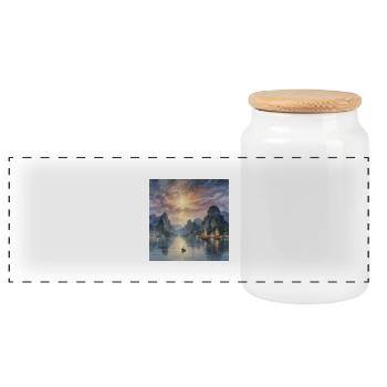 Crépuscule mystique en Extrême-Orient - Boîte à biscuits avec couvercle en bois - blanc - Devant