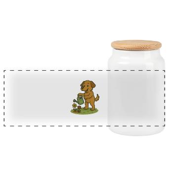 Chien joyeux arrosant les fleurs - Boîte à biscuits avec couvercle en bois - blanc - Devant