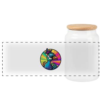 Oiseau Paon Bande Dessinée Cool - Boîte à biscuits avec couvercle en bois - blanc - Devant