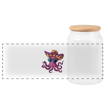 Octopus Funny Sombrero - Panoramic Cookie Jar with Wooden Lid - white - Front