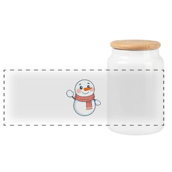 Gemütlicher Schneemann mit Korallenschal – Weihnachtsdesign - Panorama Keksdose mit Holzdeckel - Weiß - Vorne